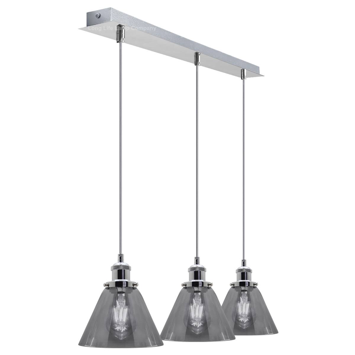 Energy Light Bulbs 3 Light Grey Cone Glass Ceiling Pendant Light - Chrome - Image 4