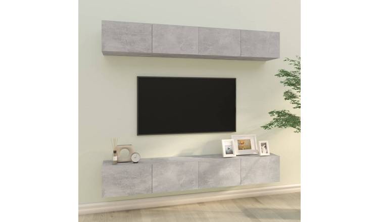 Walplus 4 Piece Wall Mounted 2 Compartments TV Cabinet - Grey - 100 x 30 x 30 cm