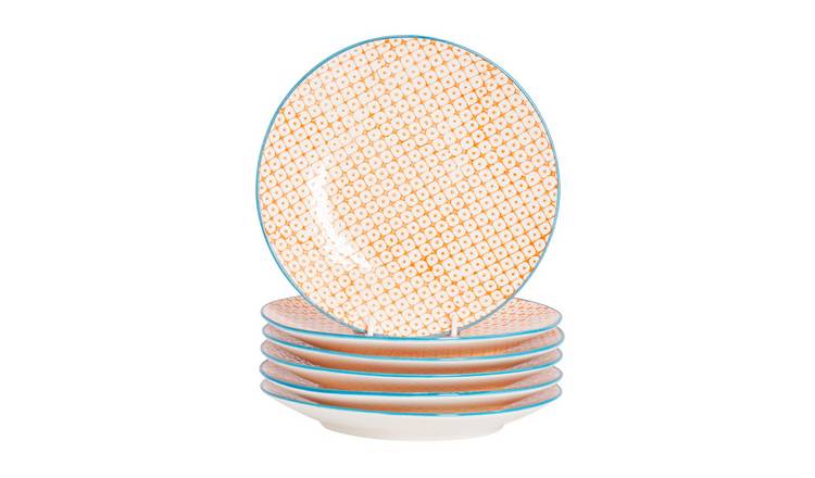 Nicola Spring Hand-Printed Side Plates - Orange - Pack of 6