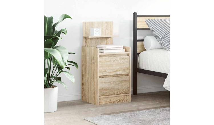Walplus 2 Drawer Engineered Wood Bedside Cabinet - Light Oak - 38 x 34 x 80 cm