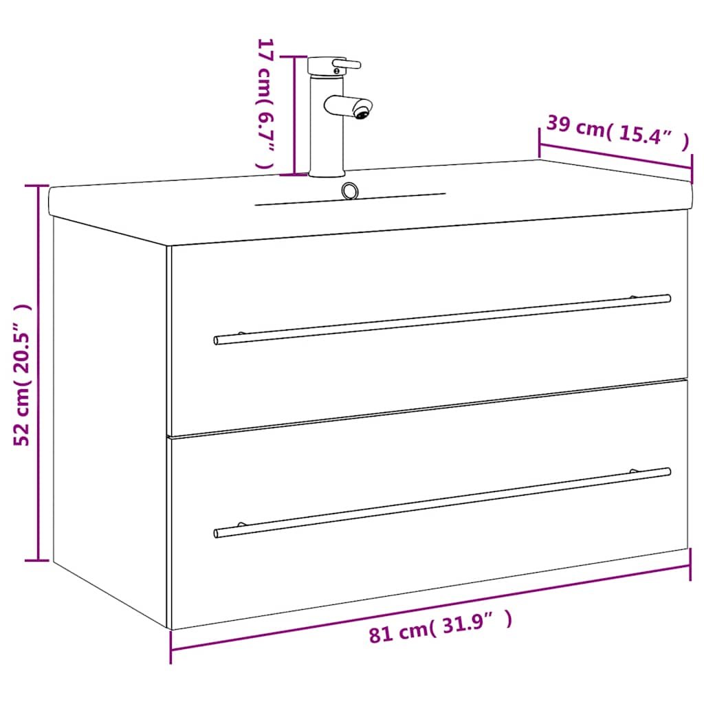 Walplus Bathroom Sink Cabinet with Built In Basin - White - 80 x 38.5 x 48 cm - Image 9