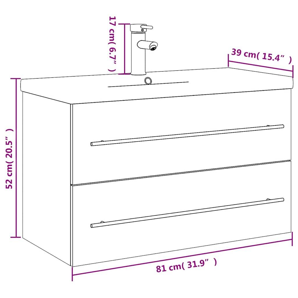 Walplus Bathroom Sink Cabinet with Built In Basin - White - 80 x 38.5 x 48 cm - Image 9