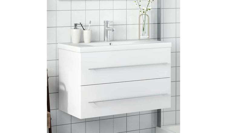 Walplus Bathroom Sink Cabinet with Built In Basin - White - 80 x 38.5 x 48 cm