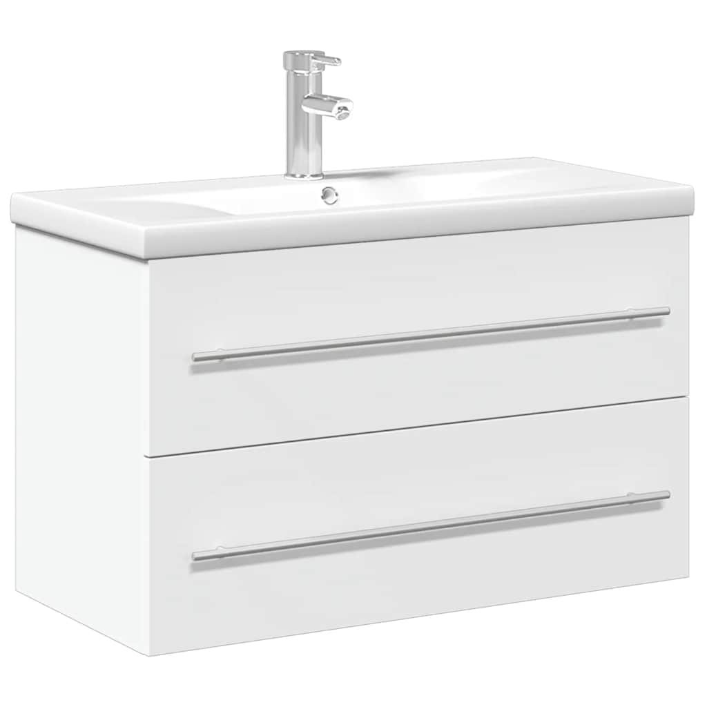 Walplus Bathroom Sink Cabinet with Built In Basin - White - 80 x 38.5 x 48 cm - Image 2