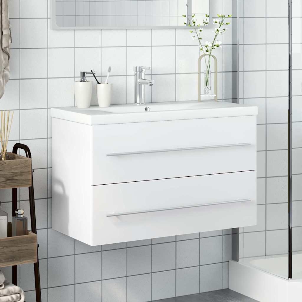 Walplus Bathroom Sink Cabinet with Built In Basin - White - 80 x 38.5 x 48 cm - Image 3