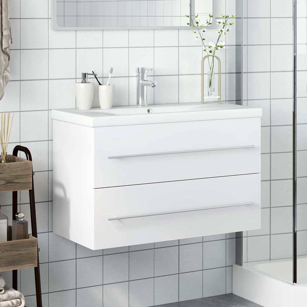 Walplus Bathroom Sink Cabinet with Built In Basin - White - 80 x 38.5 x 48 cm - Image 3