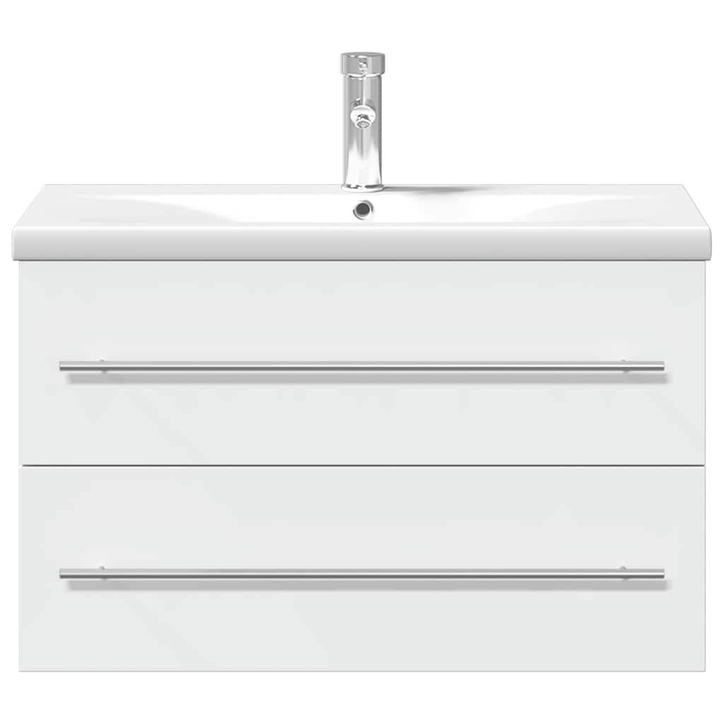 Walplus Bathroom Sink Cabinet with Built In Basin - White - 80 x 38.5 x 48 cm - Image 4