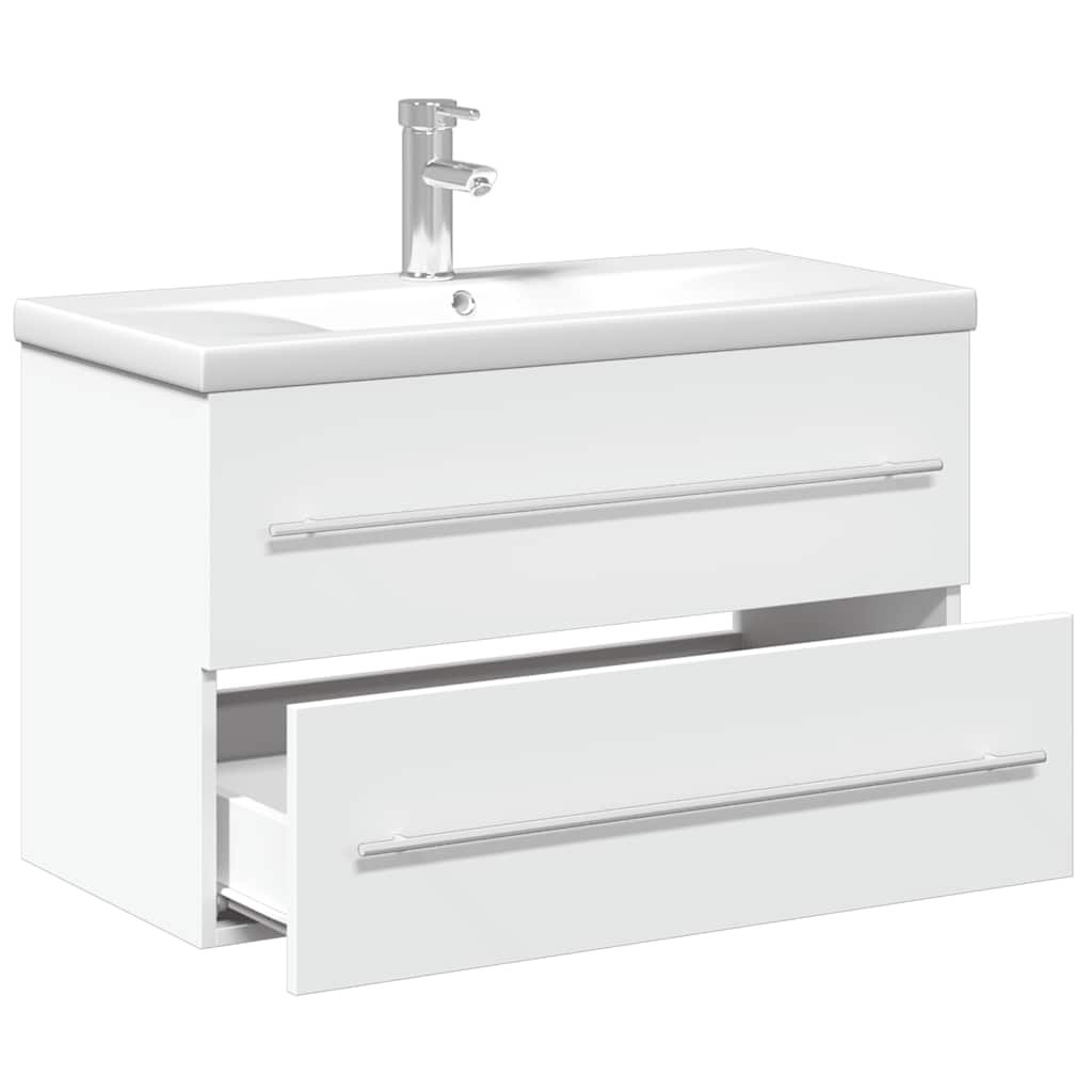 Walplus Bathroom Sink Cabinet with Built In Basin - White - 80 x 38.5 x 48 cm - Image 5
