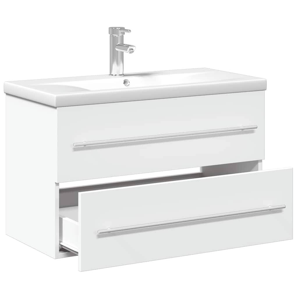 Walplus Bathroom Sink Cabinet with Built In Basin - White - 80 x 38.5 x 48 cm - Image 5