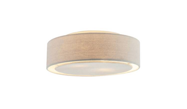 Happy Homewares Grey Flush Linen Fabric with Diffuser Plate Ceiling Light - 30cm