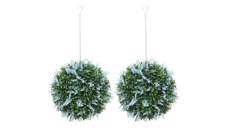 HOMCOM Set of 2 Hanging Artificial Topiary Balls with Lavender- Blue