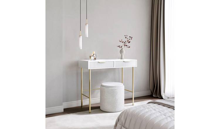 CARME Home Maya Dressing Table with Hailey Bouclé Storage Stool - White