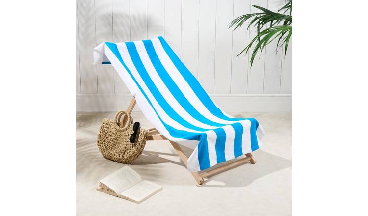 OHS Vertical Stripe Microfibre Beach Towel - Sea Blue