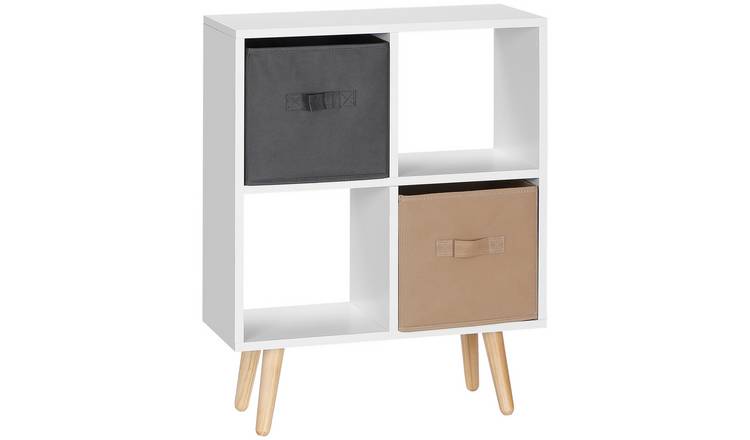 HOMCOM Freestanding 4 Cube Storage Cabinet Unit with 2 Fabric Drawers Handles