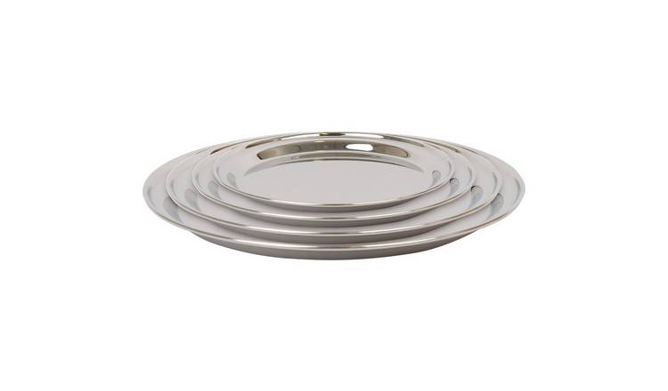 Argon Tableware 4pc Round Stainless Steel Serving Tray Set