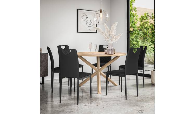 Furniture Online Malvern Monza Oak Table Dining Table & 6 Black Chairs