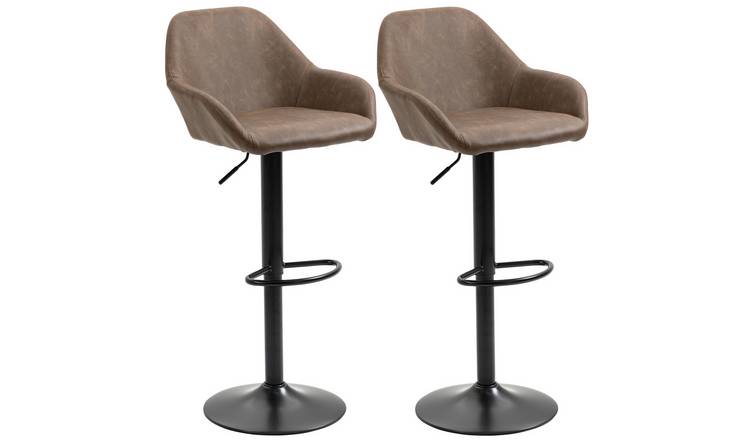 HOMCOM Set of 2 PU Leather Bar Stools with Backs and Footrest - Dark brown