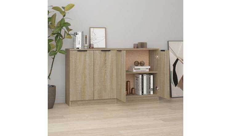Walplus Pack of 2 Engineered Wood Sideboard - Sonoma Oak - 60 x 30 x 70 cm
