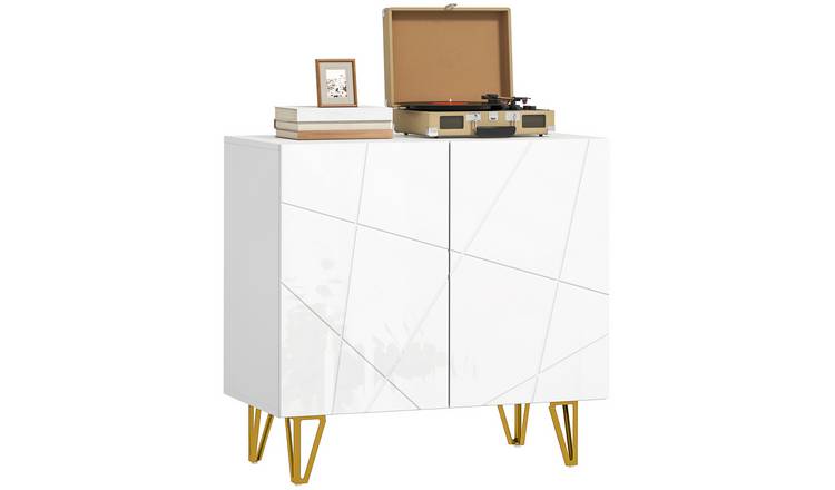 HOMCOM High Gloss Sideboard with 2 Doors and Adjustable Shelves - White