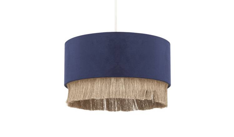 Happy Homewares Midnight Blue Velvet with Gold Tassels Pendant Shade - 30cm