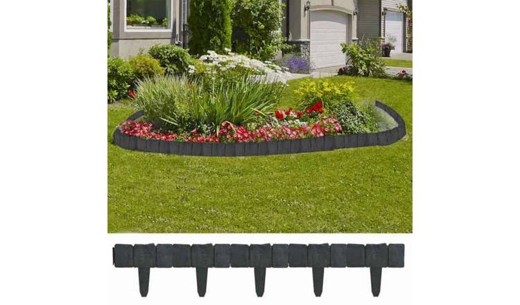 Walplus Pack of 41 Plastic Lawn Fence - Grey Stone Look - 25 x 0.05 cm