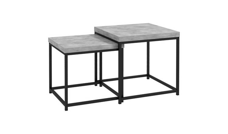 HOMCOM Set of 2 Square Coffee Table with Thick Tabletop - Grey