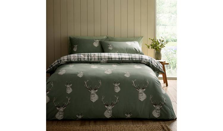 Catherine Lansfield Stag Duvet Cover Set - Super King - Soft Green