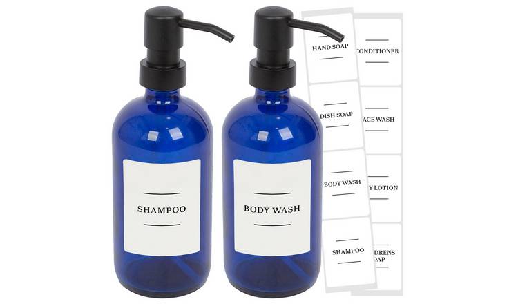 Harbour Housewares Soap Dispensers with Labels  - Blue/White - Set of 2