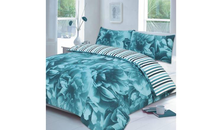 HomeSpace Direct Rose Teal Duvet Cover Set - Double