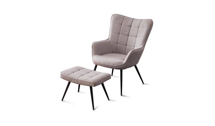 Furniture Online Vera Fabric Occasional Accent Chair W Footstool - Light Grey