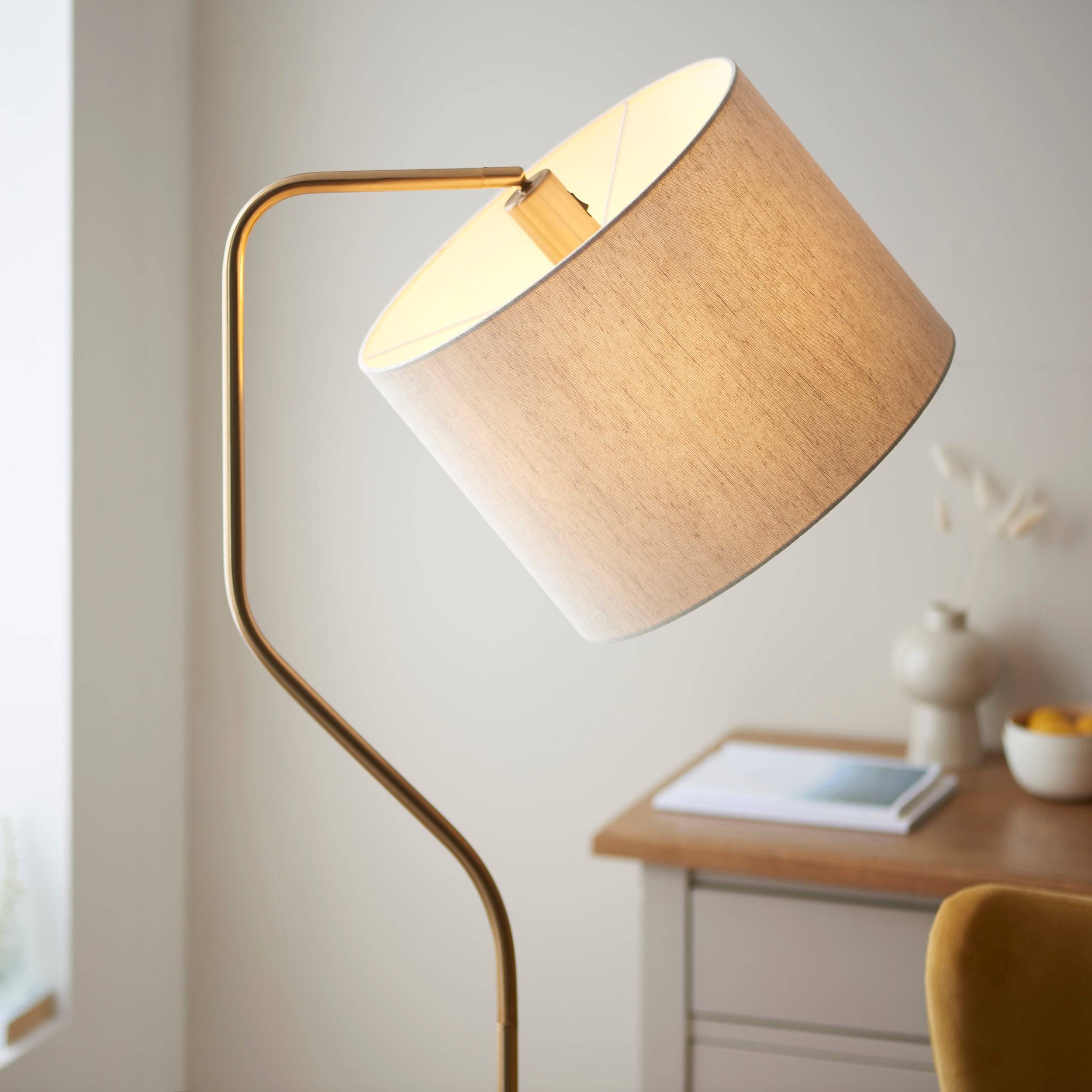 Loops Direct Pack of 2 Floor Lamp - Brushed Aged Brass and Natural Linen - Image 4