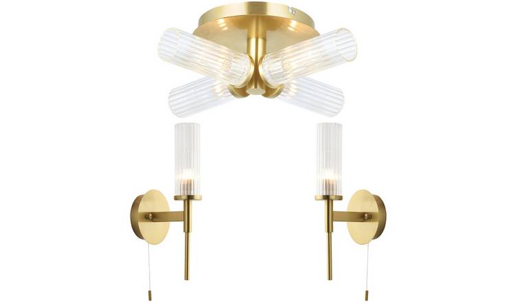 Loops Direct Steel and Glass Lighting Bundle - Antique Brass