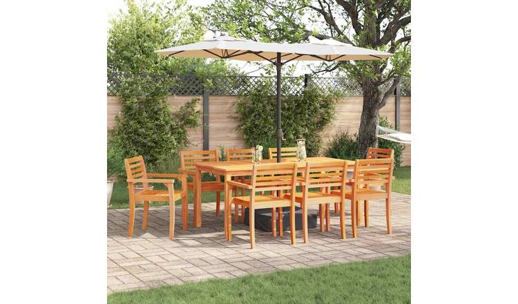 Walplus 9 Piece Solid Acacia Wood Garden Dining Set - Brown - 200 x 100 x 74 cm