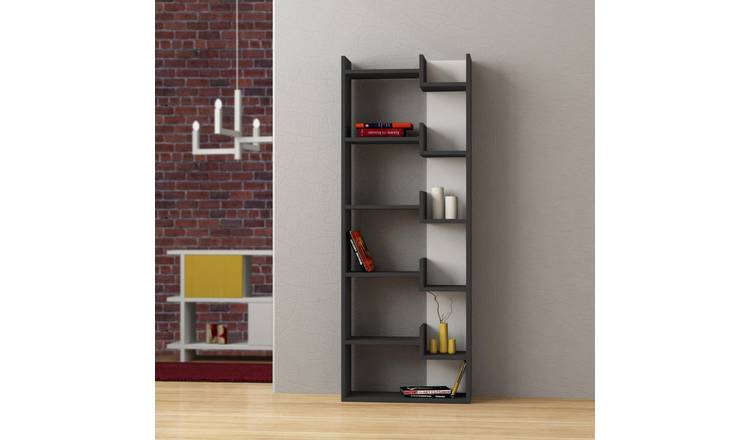 Decortie Oppa Particleboard Bookcase - Anthracite Grey and White