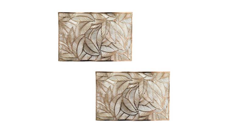 Homescapes Pack of 2 Floral Leaf Placemats - Gold