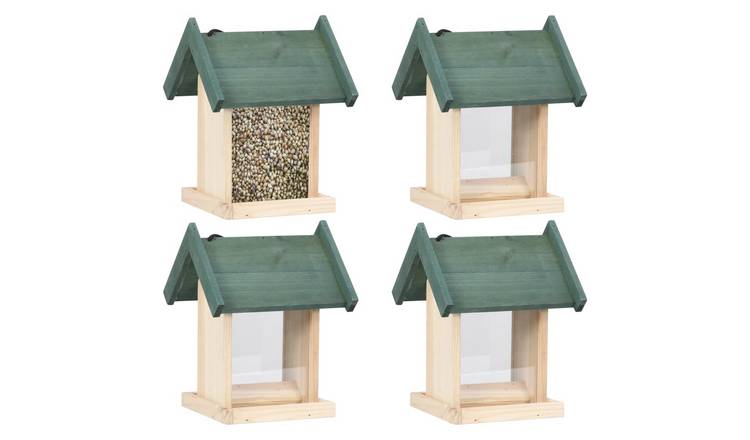 Walplus Pack of 4 Wood Bird Feeders Firwood - 19 x 19 x 25 cm