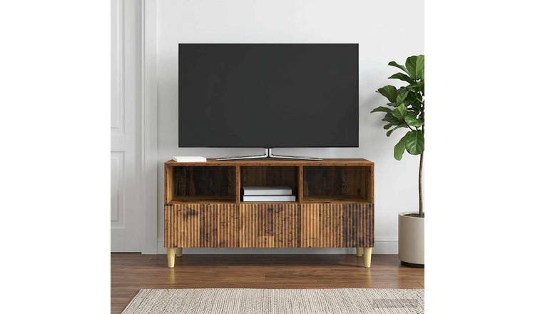 Walplus 3 Drawer Engineered Wood TV Cabinet - Old Wood - 102 x 34.5 x 50 cm