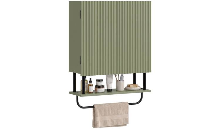HOMCOM 2 Wavy Doors Modern Bathroom Cabinet Wall Mounted Over Toilet - Green
