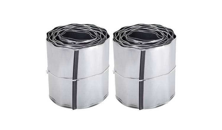 Primrose Galvanised Metal Corrugated Lawn Edge Border Edging Roll - Silver 10m