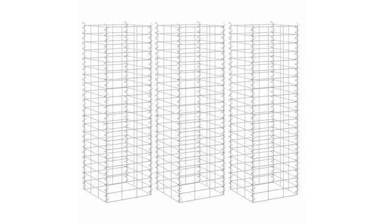 Walplus Pack of 3 Iron Gabion Raised Bed - Silver - 30 x 30 x 100 cm