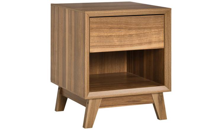 HOMCOM Bedside Table with Drawer and Shelf - Walnut Brown