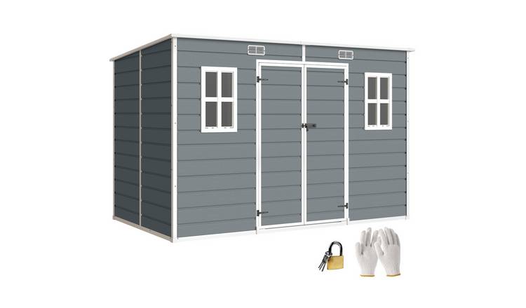 Outsunny Plastic Windowed Lockable Garden Shed – Grey