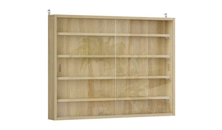 HOMCOM 5 Tier Wall Mounted Display Cabinet Glass Doors - Oak
