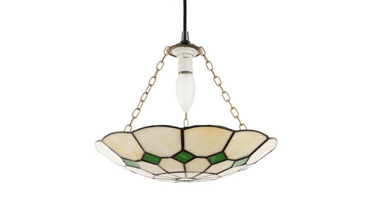 Happy Homewares Green Amber Stained Glass Tiffany Pendant Shade - 31cm