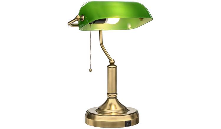 HOMCOM Table Lamp with Antique Bronze Tone Base with Pull Rope Switch - Green