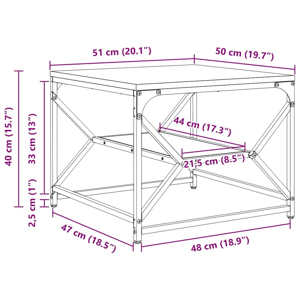 Walplus Engineered Wood and Steel Coffee Table - Dark Wood - 51 x 50 x 40 cm - Image 7