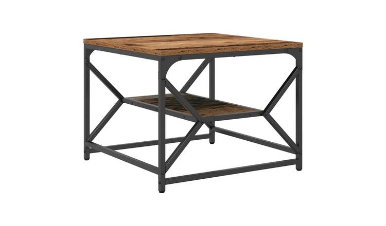 Walplus Engineered Wood and Steel Coffee Table - Dark Wood - 51 x 50 x 40 cm