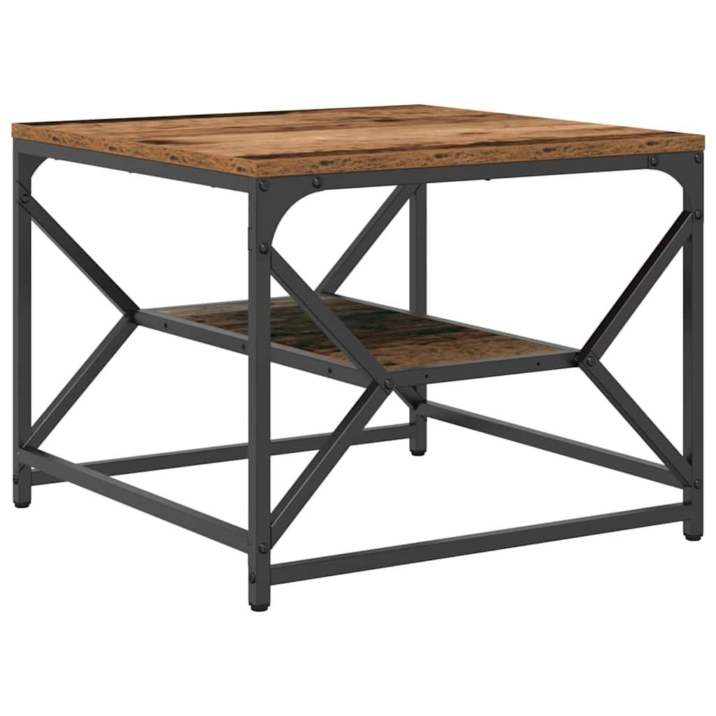 Walplus Engineered Wood and Steel Coffee Table - Dark Wood - 51 x 50 x 40 cm - Image 1