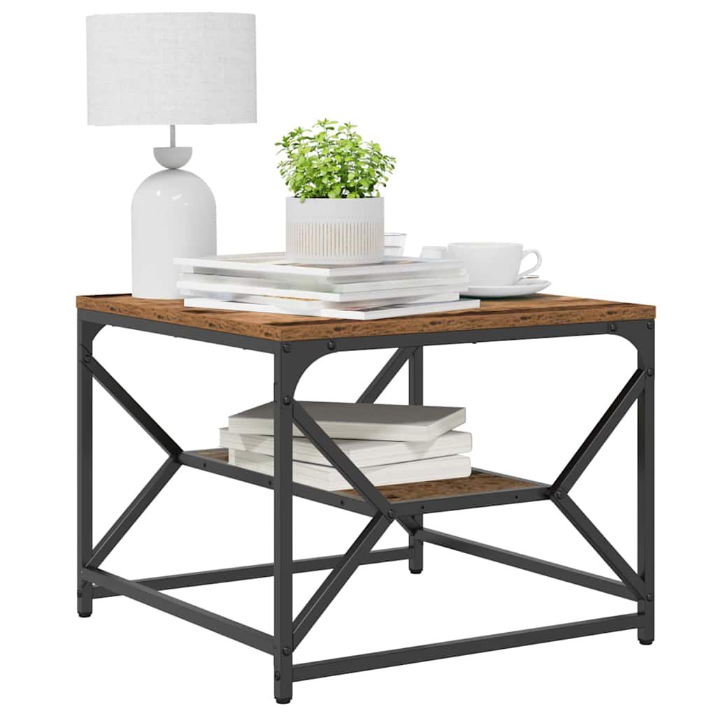 Walplus Engineered Wood and Steel Coffee Table - Dark Wood - 51 x 50 x 40 cm - Image 2