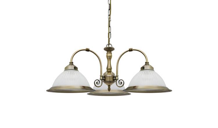 Energy Light Bulbs 3 Light Ribbed Glass Ceiling Pendant Light - Antique Brass